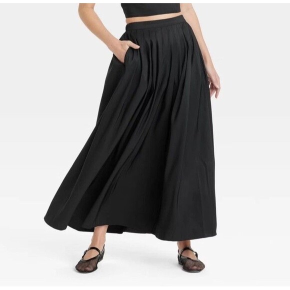 Women's A Line Pleated Voluminous Maxi Skirt - A New Day Black XL - Picture 1 of 9